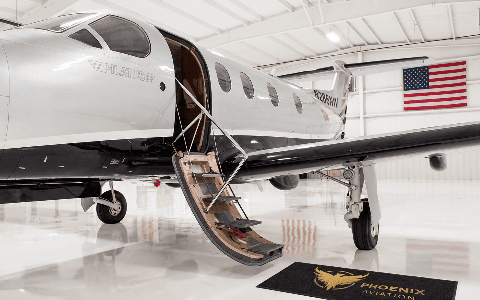 Pilatus PC-12 in the Phoenix Aviation hangar