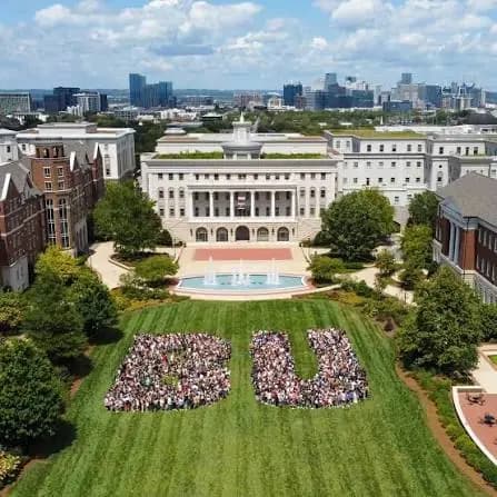 Belmont University campus lawn with students arranged in the letters BU