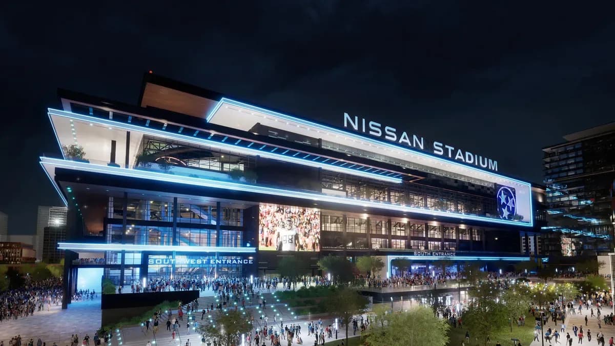 Architectural rendering of the new Nissan Stadium at night